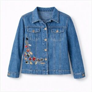 Vintage Blue Jean Jacket with Floral Embroidery